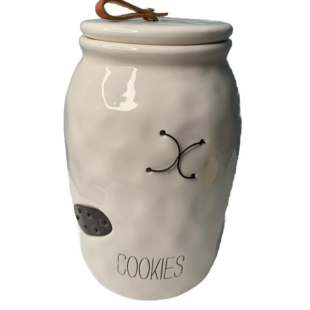 Mud Pie Bistro Cookie Jar 2017 White w/ Brown Leather 9” Tall New NWT